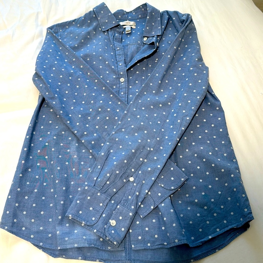 J Crew Polka Dot Chambray Shirt
